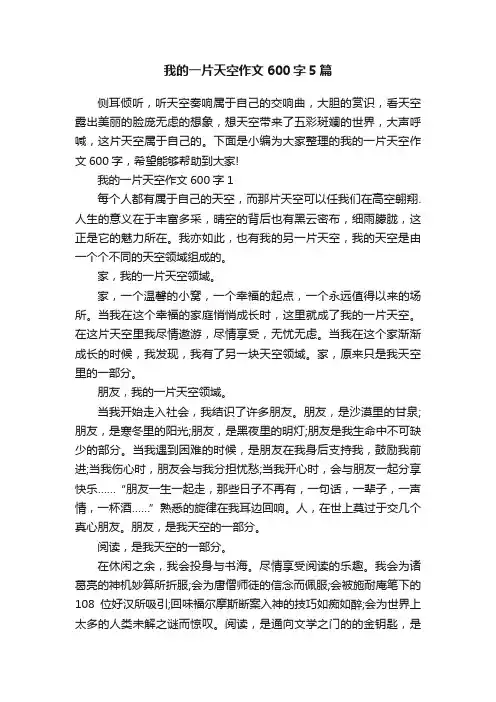 我的一片天空作文600字5篇