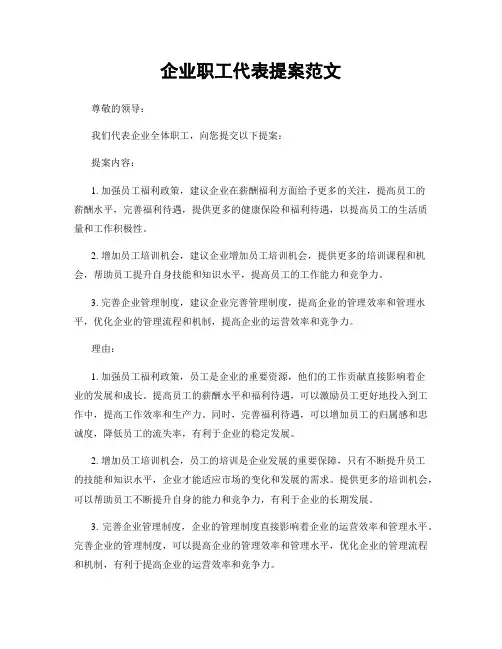 企业职工代表提案范文