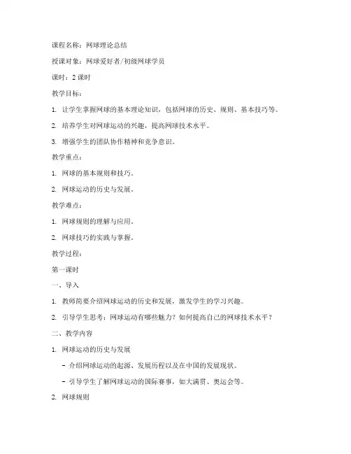 网球理论总结教案模板范文