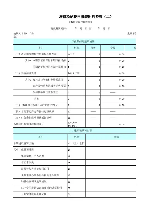 增值税纳税申报表附列资料(二)