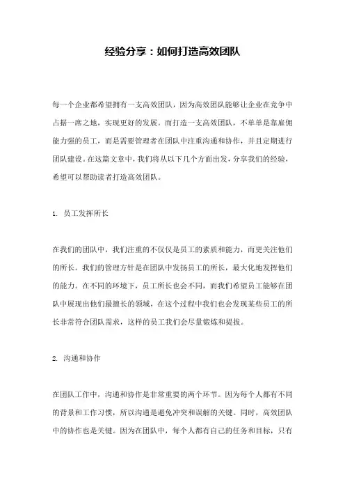 经验分享：如何打造高效团队