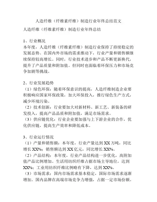 人造纤维(纤维素纤维)制造行业年终总结范文