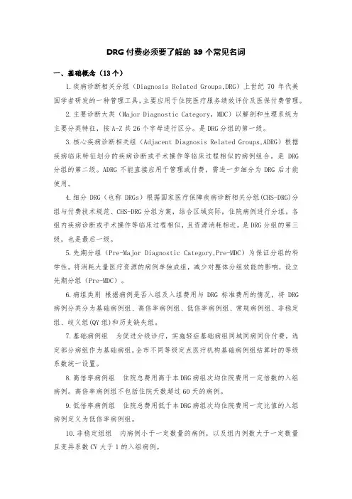 DRG付费必须要了解的39个常见名词