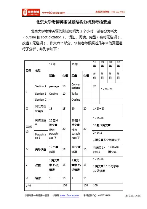 北京大学考博英语试题结构分析及考核要点