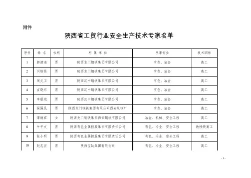 陕西省工贸行业安全生产技术专家名单分析