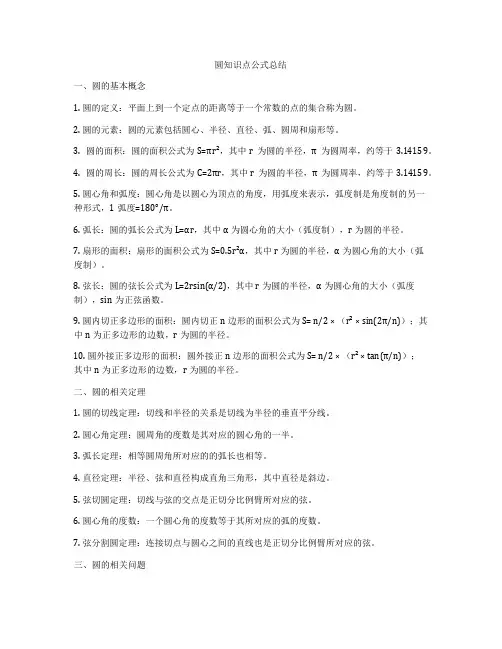 圆知识点公式总结