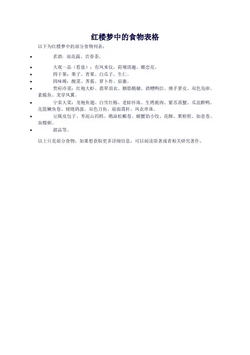 红楼梦中的食物表格