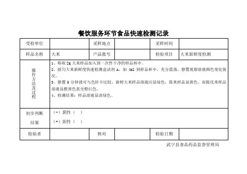餐饮服务环节快速检测记录