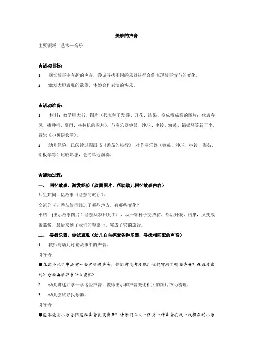 幼儿园大班中班小班教案艺术-音乐-美妙的声音