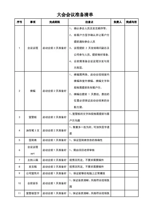 会议准备清单