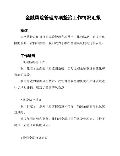 金融风险管理专项整治工作情况汇报