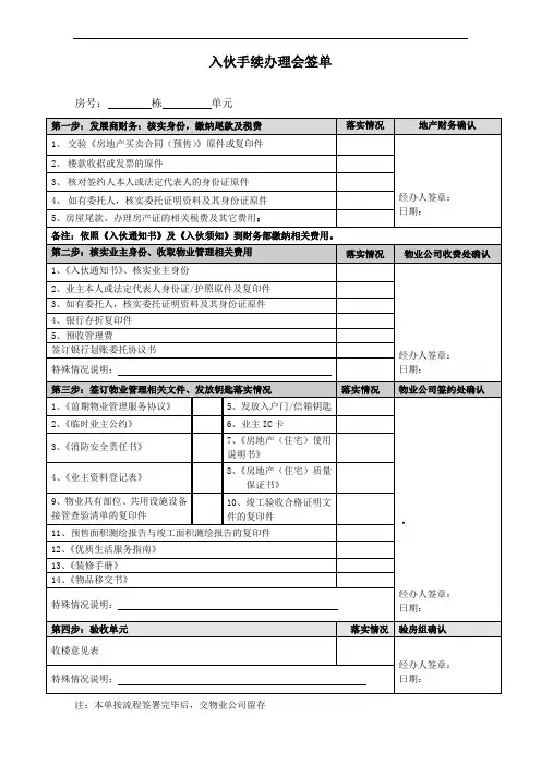 入伙手续办理会签单
