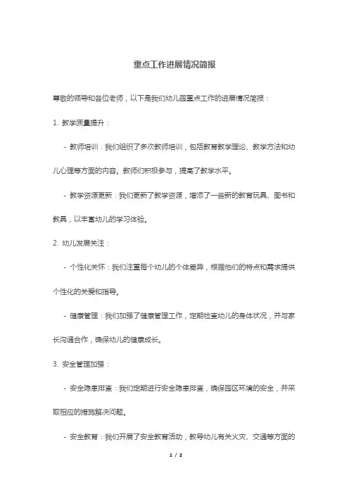重点工作进展情况简报