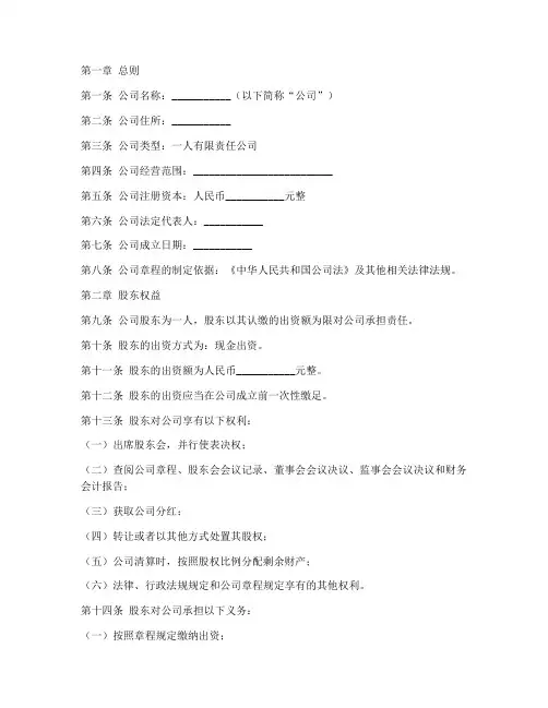 一人公司的公司章程模板