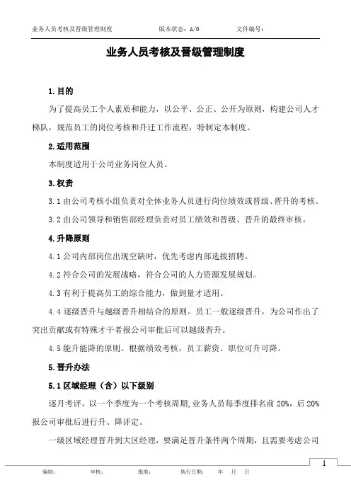 业务人员考核及晋级管理制度