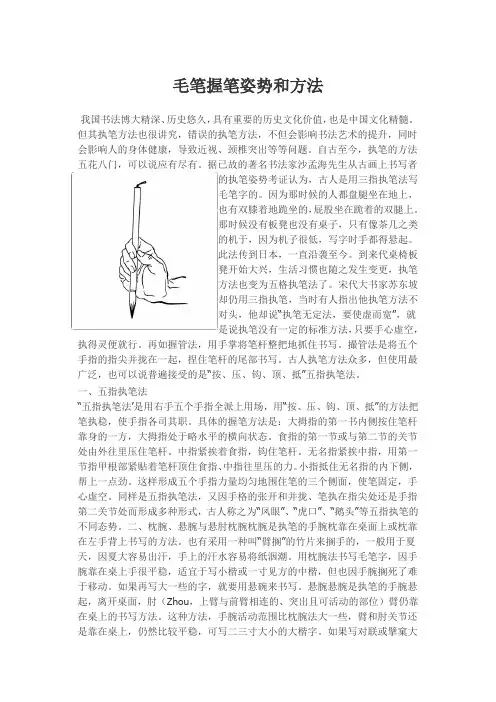 毛笔握笔姿势和方法