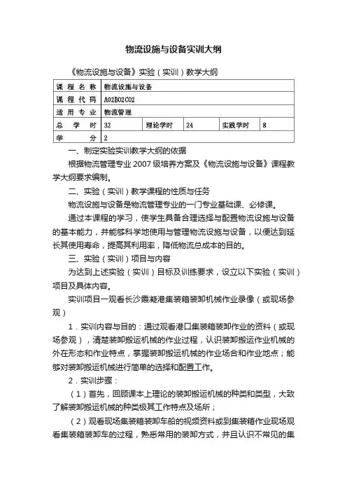 物流设施与设备实训大纲