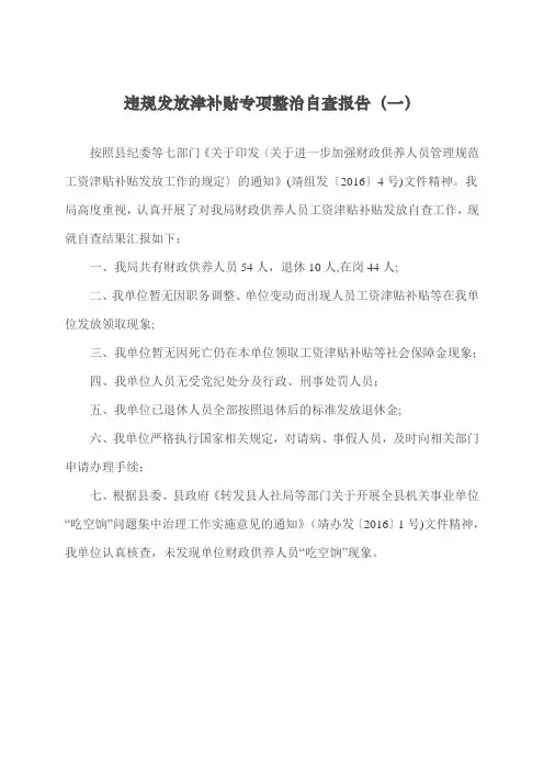 违规发放津补贴专项整治自查报告(四篇)