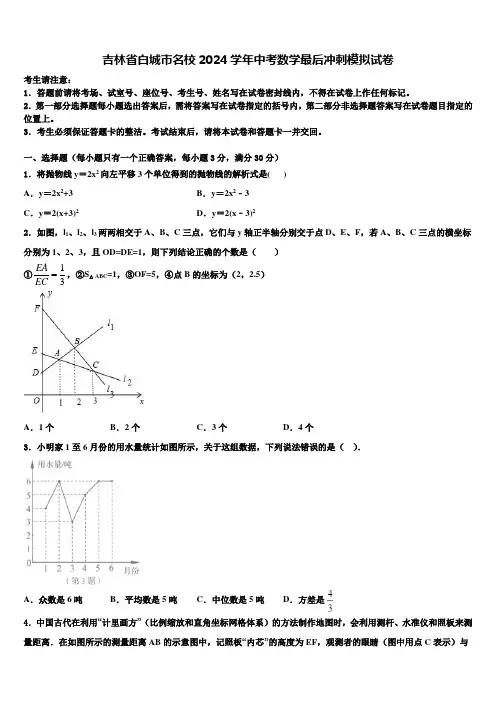 吉林省白城市名校2024届中考数学最后冲刺模拟试卷含解析