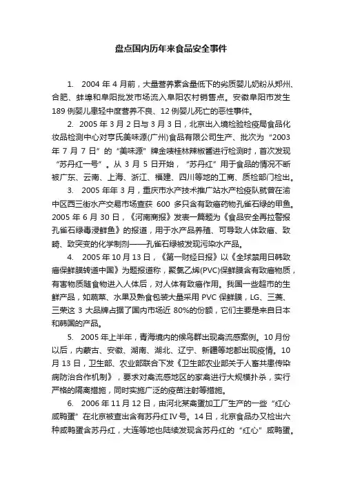 盘点国内历年来食品安全事件