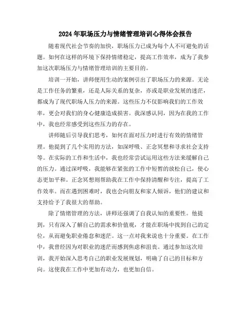 2024年职场压力与情绪管理培训心得体会报告