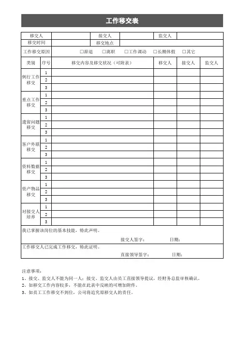 新版部门工作移交表