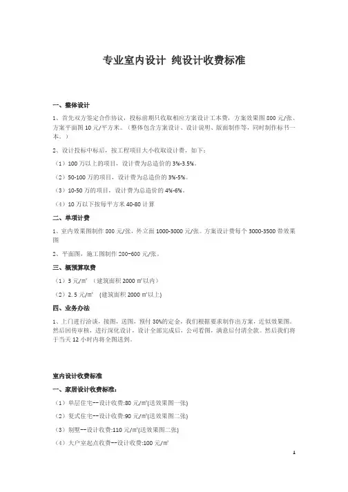 专业室内设计纯设计收费标准