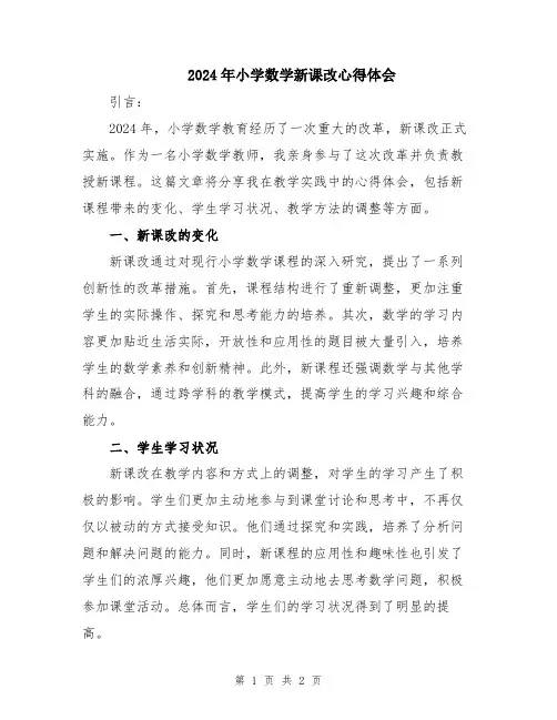 2024年小学数学新课改心得体会