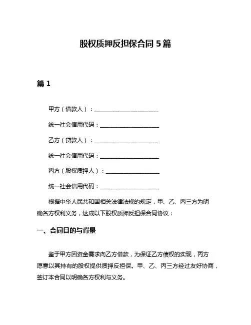 股权质押反担保合同5篇