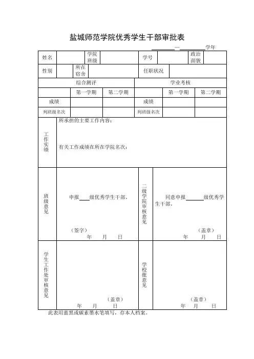 优秀学生干部、三好学生审批表