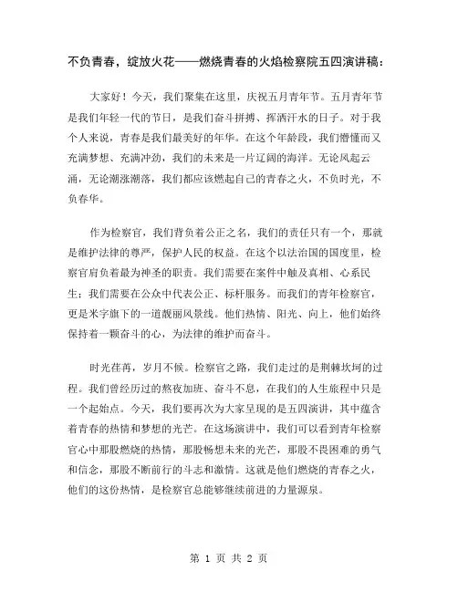 不负青春,绽放火花——燃烧青春的火焰检察院五四演讲稿