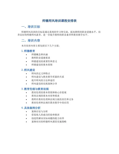 师德师风培训课程安排表