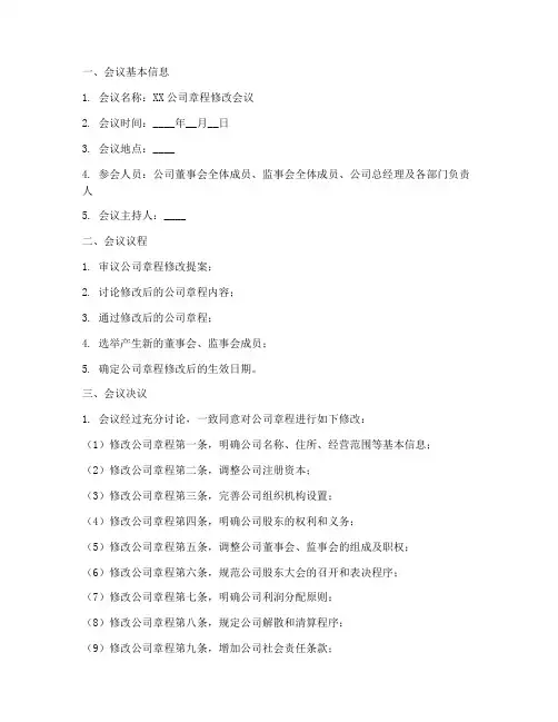 公司章程修改会议决议模板