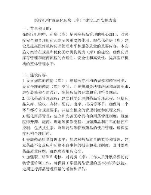 医疗机构“规范化药房(库)”建设工作实施方案