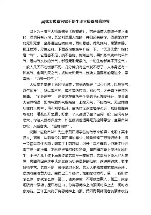 吴式太极拳名家王培生谈太极拳最高境界
