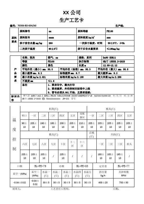 生产工艺卡PE燃气管