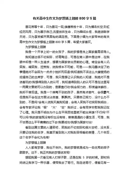 有关高中生作文为梦想插上翅膀800字5篇
