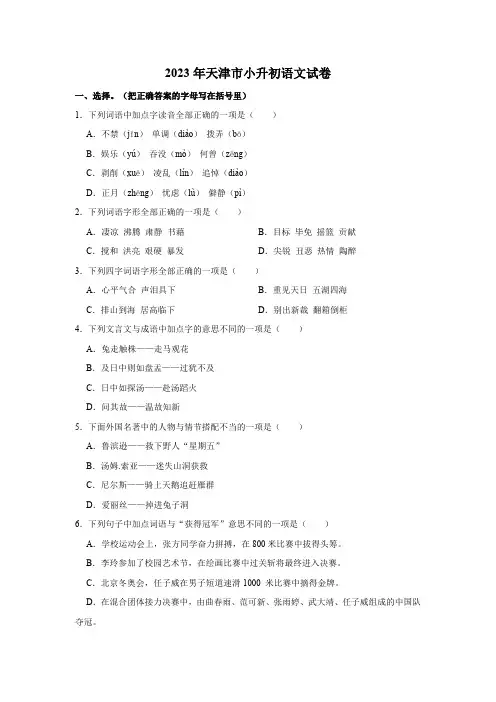 天津市2022-2023学年六年级下学期期末语文试卷(有解析)