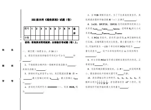 南京邮电大学期末试题《通信原理》试卷13