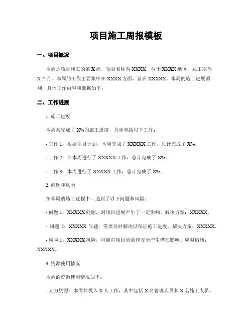 项目施工周报模板