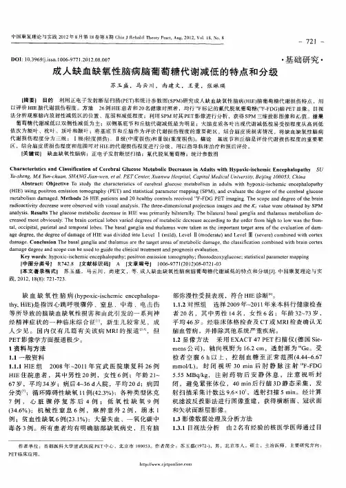 成人缺血缺氧性脑病脑葡萄糖代谢减低的特点和分级