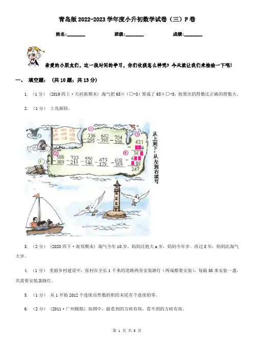 青岛版2022-2023学年度小升初数学试卷（三）F卷