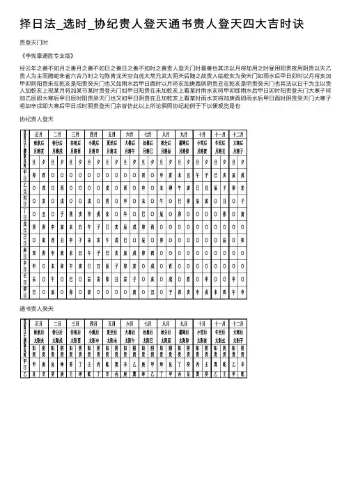 择日法_选时_协纪贵人登天通书贵人登天四大吉时诀
