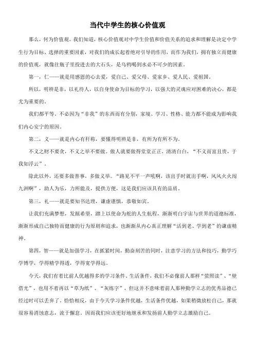 当代中学生的核心价值观