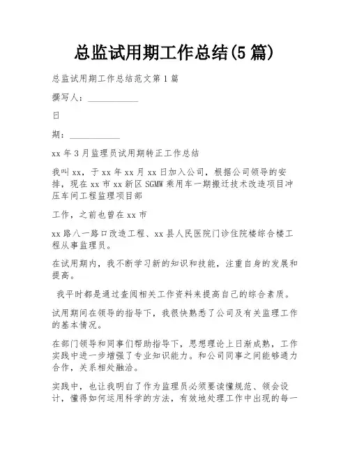 总监试用期工作总结(5篇)