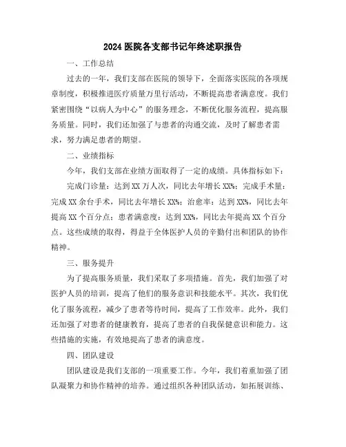 2024医院各支部书记年终述职报告