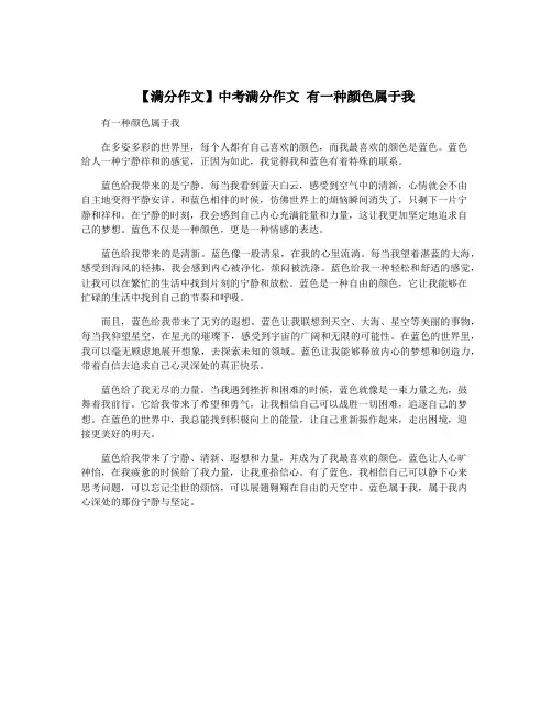 【满分作文】中考满分作文 有一种颜色属于我