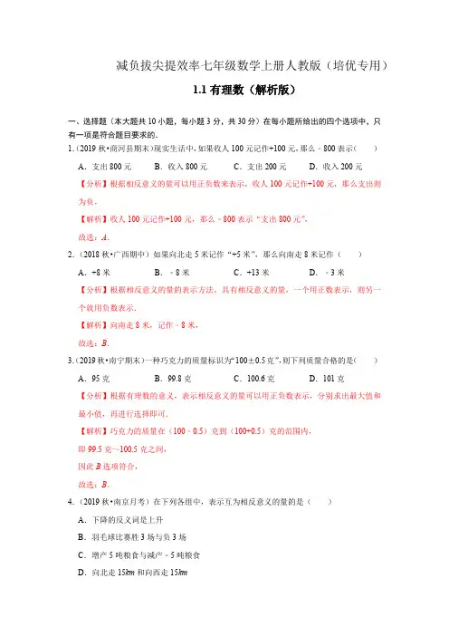 有理数(解析版)培优专用提效率七年级数学上册人教版