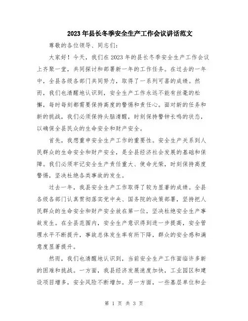 2023年县长冬季安全生产工作会议讲话范文