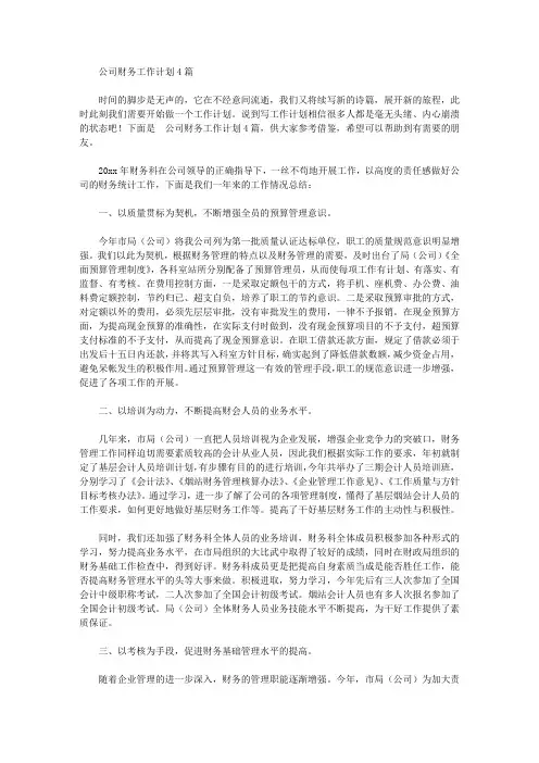 2020年公司财务工作计划4篇【精品】